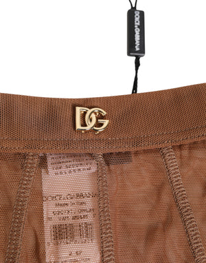 Brown Sheer Mesh High Waist Briefs Underwear
