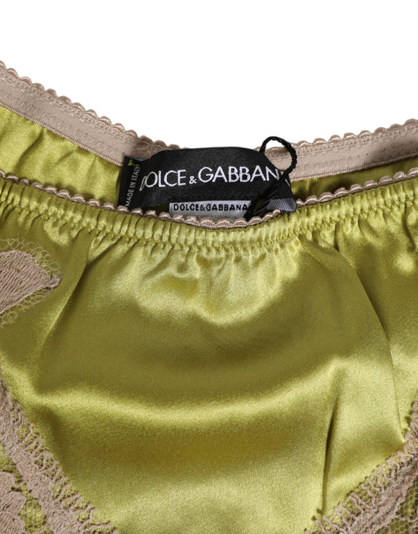Green Silk Satin Lace Trim New Slip Underwear