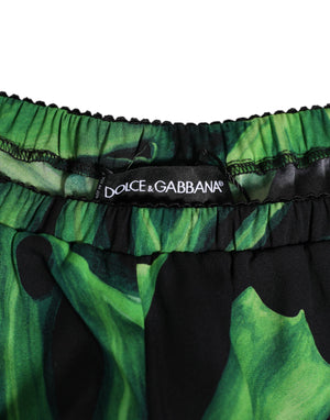 Black Green Tropical Print Lace Underwear