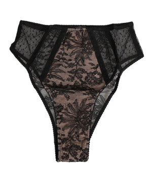 Black Floral Lace Sheer Mesh High Waist Underwear
