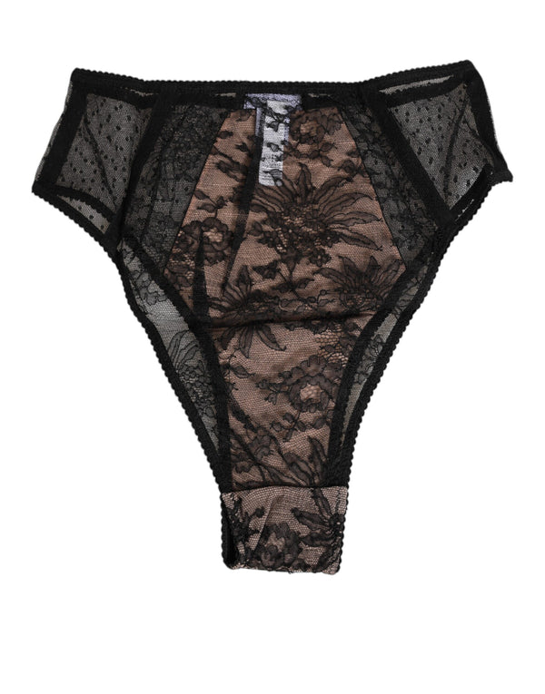 Black Floral Lace Sheer Mesh High Waist Underwear