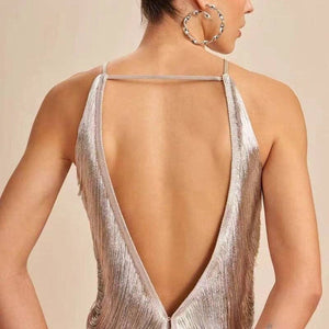 Stylish Backless Tassel Halterneck Dress