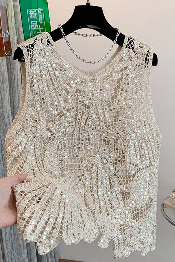 Sequin Crochet Knit Sleeveless Top