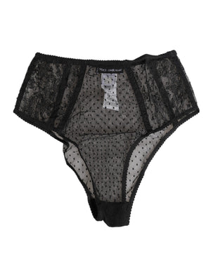 Black Lace Polka Dot Mesh High Waist Underwear