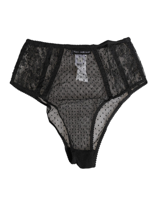 Black Lace Polka Dot Mesh High Waist Underwear