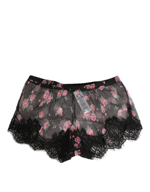 Black Pink Floral Lace Mesh Lingeri Underwear