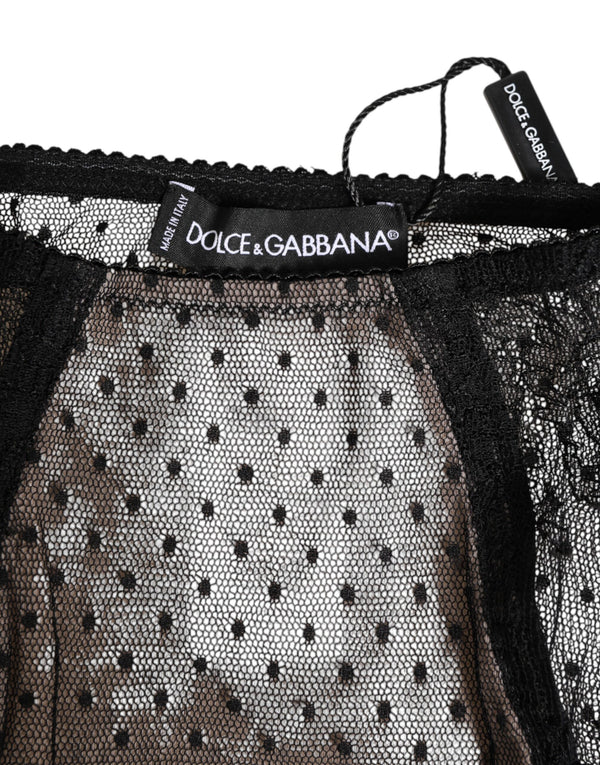 Black Sheer Polka Dot Lace High Waist Underwear