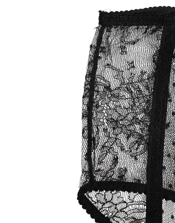 Black Sheer Polka Dot Lace High Waist Underwear