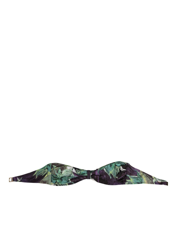 Purple Green Leaf Print Bandeau Swimwear Underwear