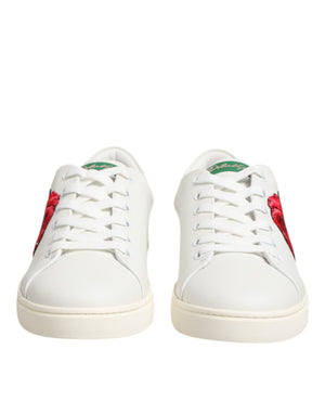 White Leather Rose Embroidery Low-Top  Shoes