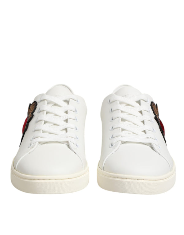 White Leather Sacre Heart Patch Sneakers  Shoes