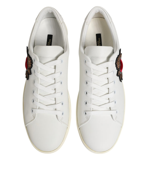 White Leather Sacre Heart Patch Sneakers  Shoes