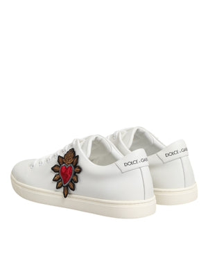 White Leather Sacre Heart Patch Sneakers  Shoes