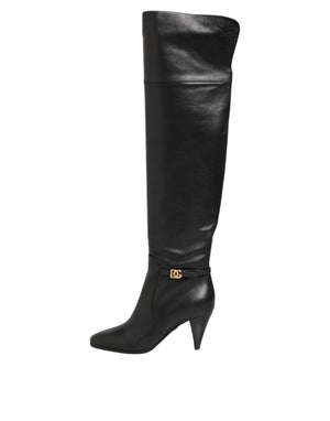 Black Leather Over-The-Knee DG Boots  Shoes
