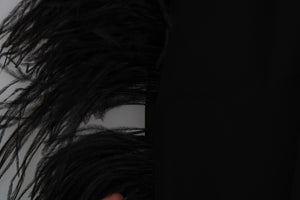 Black Feather Straight High Waist Pants