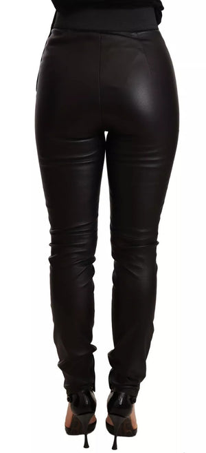 Black Leather Elastic Waist Trouser Pants
