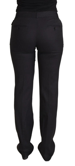 Black Stripes Mid Waist Trouser Pants