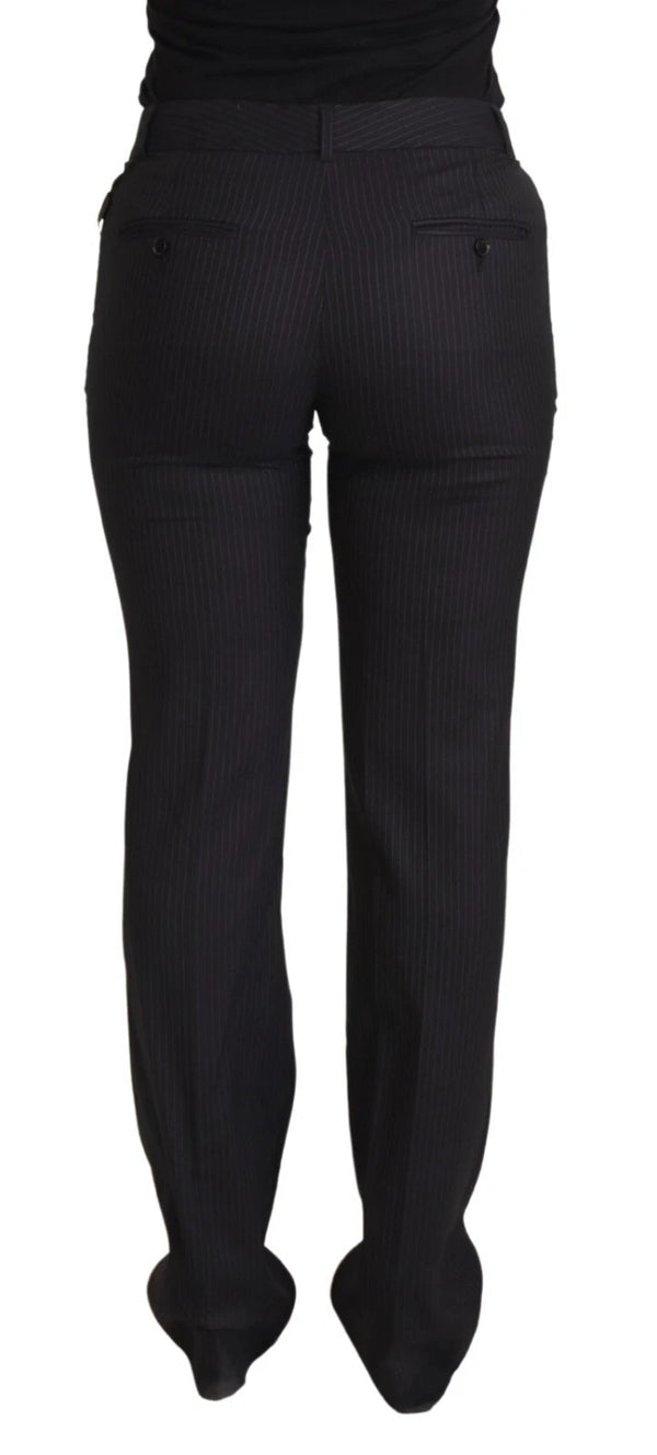 Black Stripes Mid Waist Trouser Pants