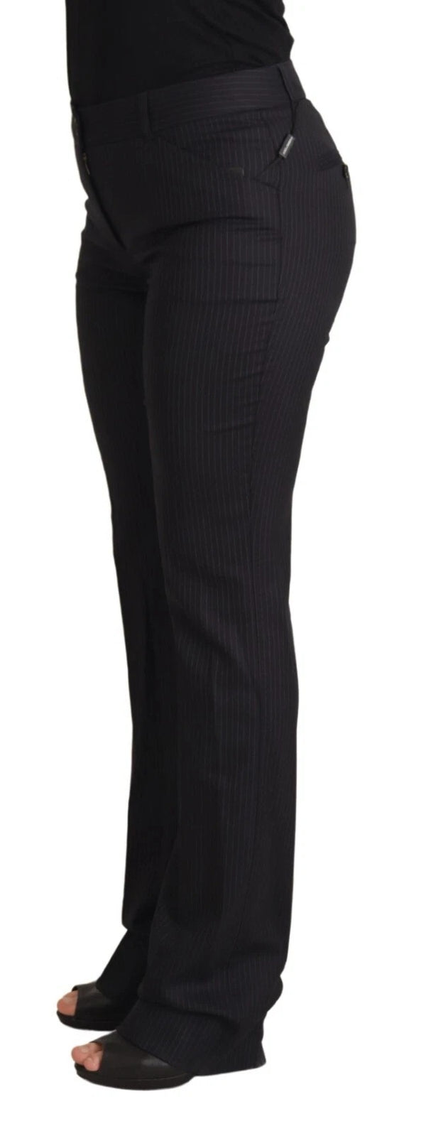 Black Stripes Mid Waist Trouser Pants