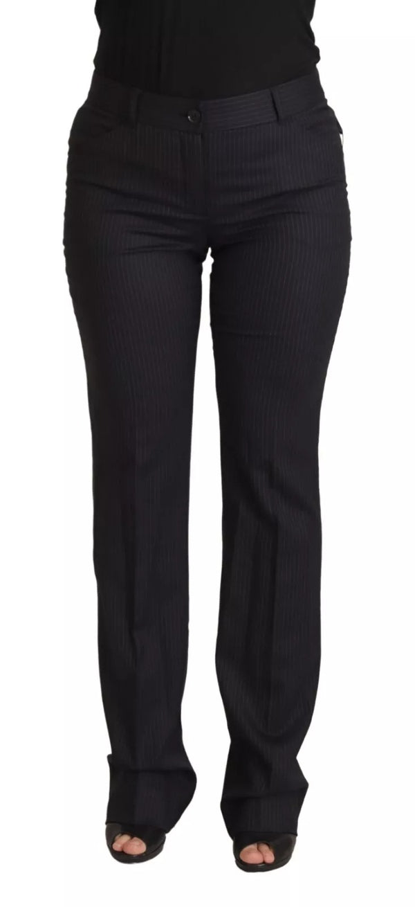 Black Stripes Mid Waist Trouser Pants