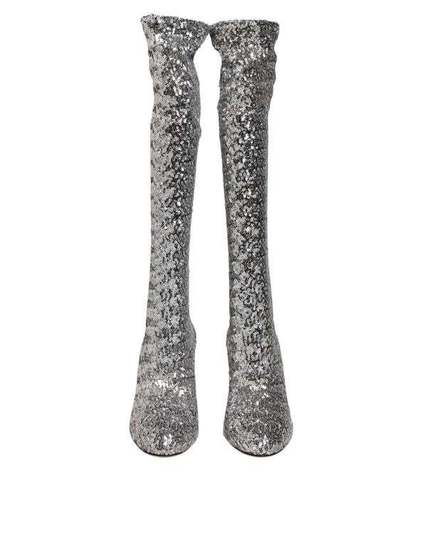 Shoes Silver Sequins Glitter High Heel Boot Shoes