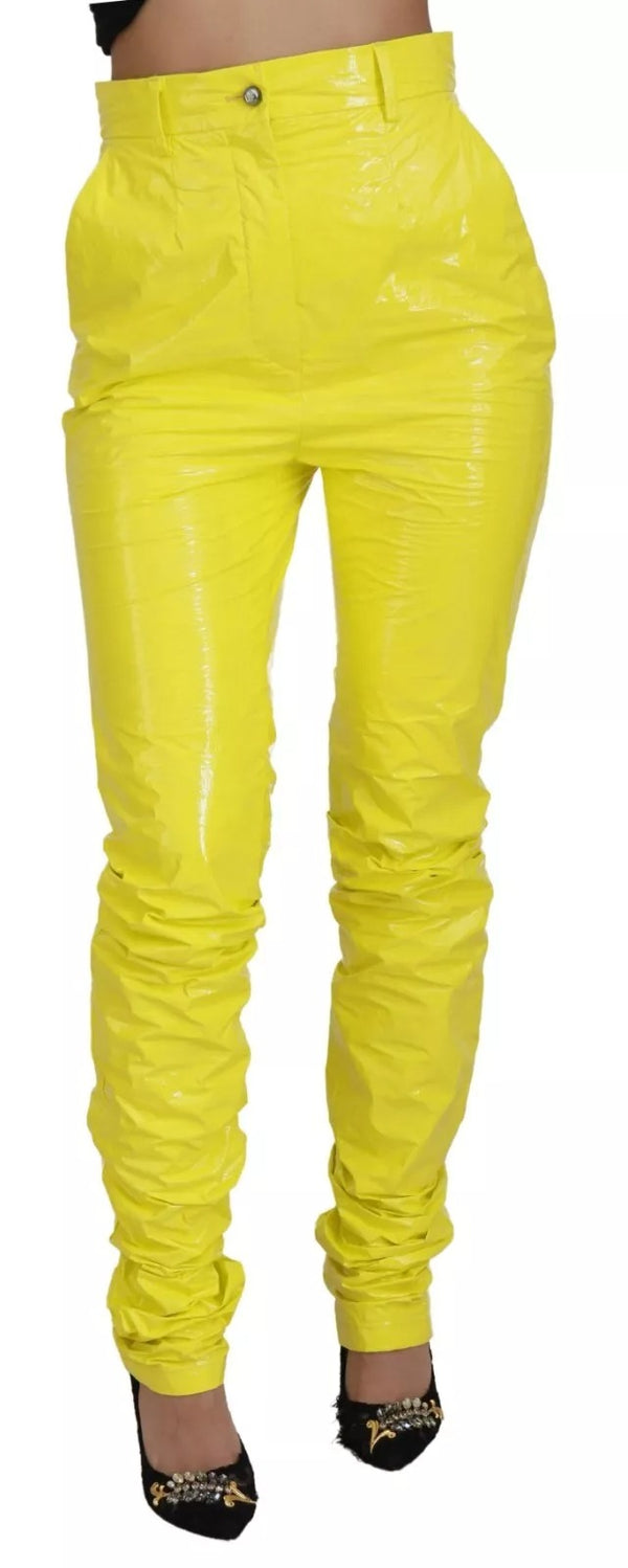 Yellow High Waist Skinny Women Trouser Pants