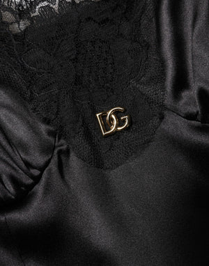 Black Silk Blend Lace Trim Sleeveless Mini Dress