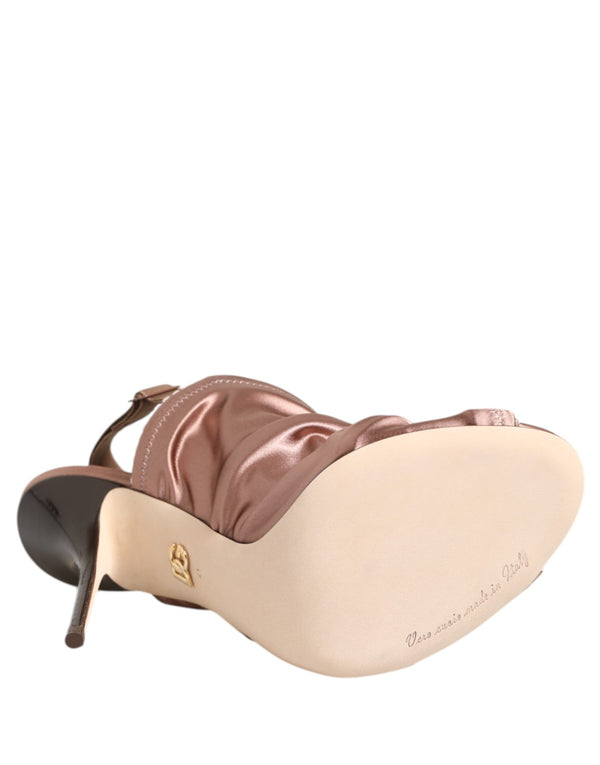 Bronze Satin Ruched Slingback Sandals Shoes
