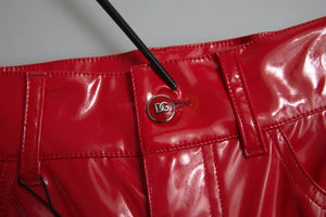 Red High Waist Skinny Trouser Shiny Pants