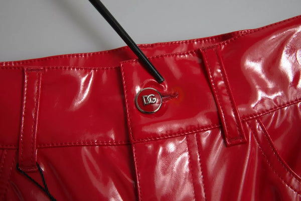 Red High Waist Skinny Trouser Shiny Pants