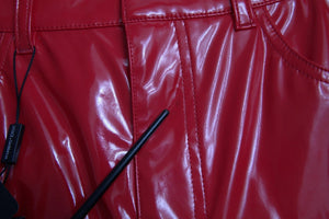 Red High Waist Skinny Trouser Shiny Pants