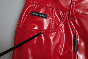 Red High Waist Skinny Trouser Shiny Pants