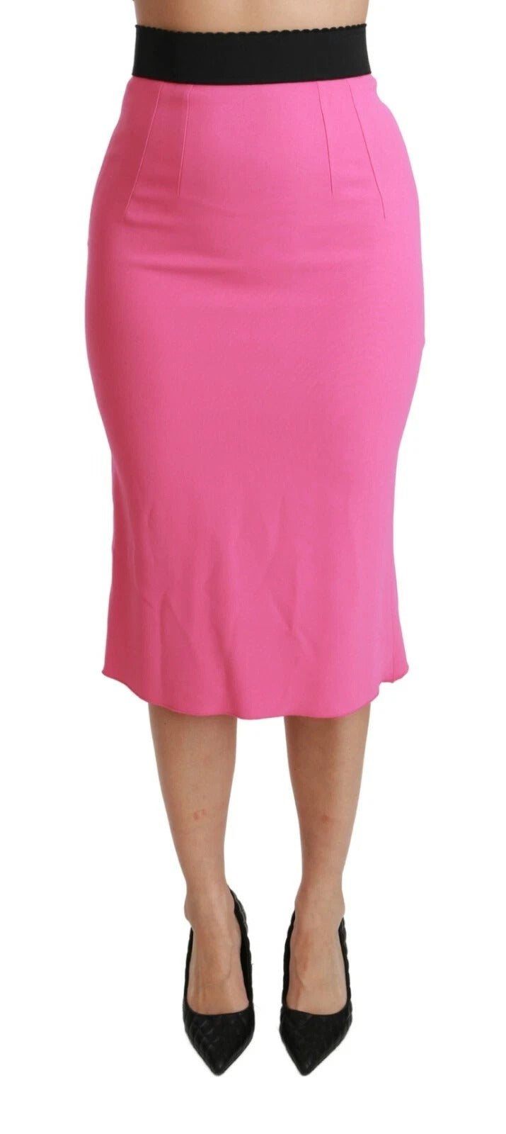 Pink High Waist Pencil Cut Midi Skirt