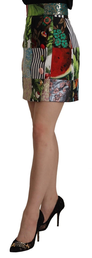 Multicolor Patchwork A-line Polyester Skirt
