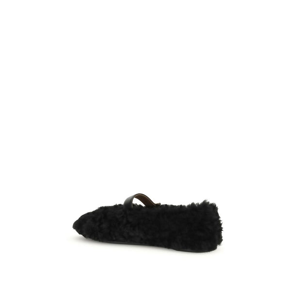 Black Fur Ballet Flats