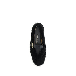 Black Fur Ballet Flats