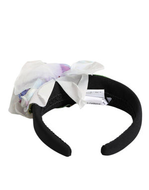 Black Green Silk Purple White Floral Appliqué Accessory Headband