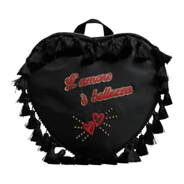 Black Heart L'Amore Patch Embellished Kids Backpack