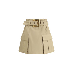 Beige Cotton Mini Skirt