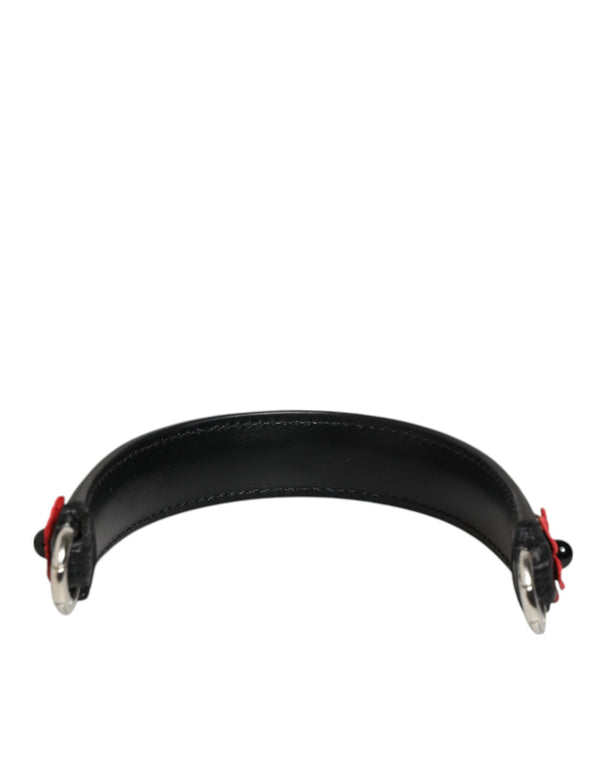 Black Embellished Leather Bag Handle Women Shoulder Strap