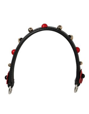 Black Embellished Leather Bag Handle Women Shoulder Strap