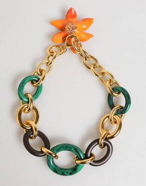 Multicolor Gold Brass Tiger Lily Floral Chai Necklace