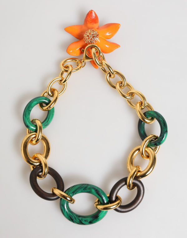 Multicolor Gold Brass Tiger Lily Floral Chai Necklace