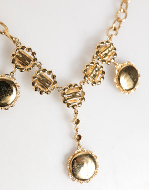 Gold Crystal Clock Face Pendant Statement Jewelry Necklace