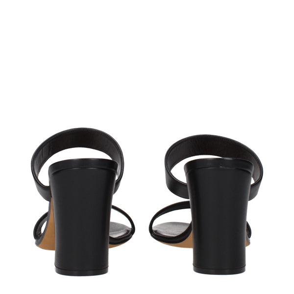 Black Leather Stiletto Heel Sandals