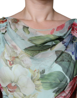 Blue Floral Print Tiered Long Maxi Dress