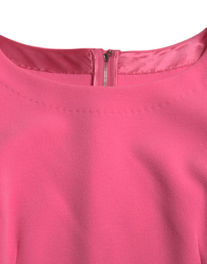 Pink Polyester Long Sleeves Sheath Midi Dress