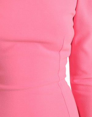 Pink Polyester Long Sleeves Sheath Midi Dress