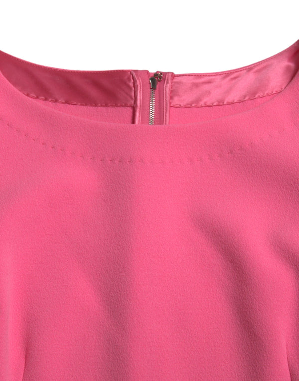 Pink Polyester Long Sleeves Sheath Midi Dress