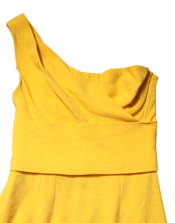 Yellow One Shoulder Side Slit Sheath Dress